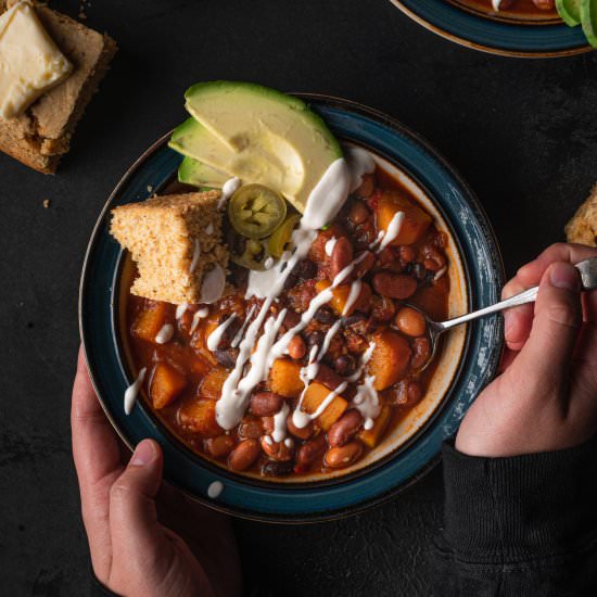 Three Bean Butternut Squash Chili