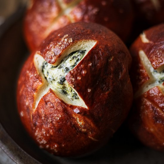 Spinach Artichoke Stuffed Pretzels