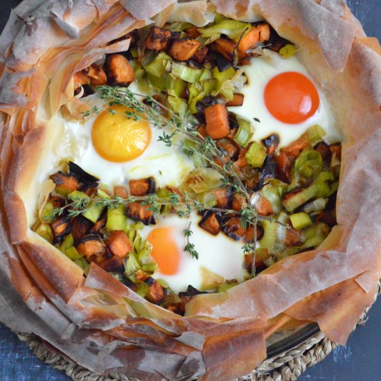 Leek & Sweet Potato Filo Pie