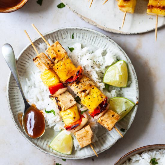 BBQ Pineapple and Tofu Skewers