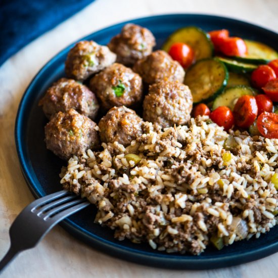 Cajun Meatballs and Dirty Rice