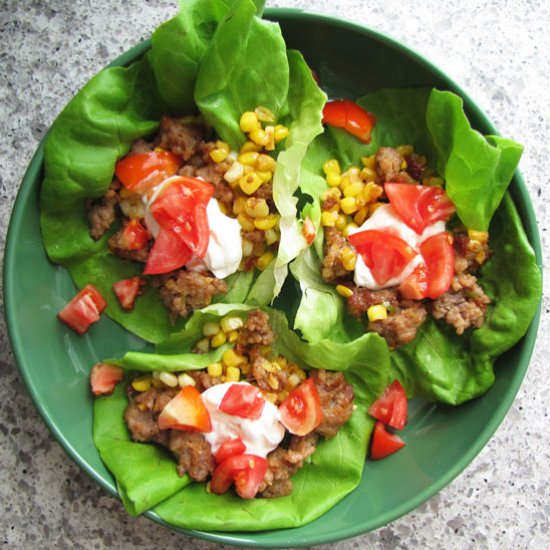 Pork and Corn Lettuce Tacos