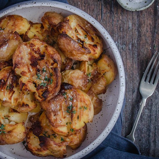 Smashed duck fat potatoes