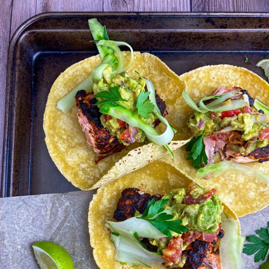 Blackened Salmon Avocado Tacos