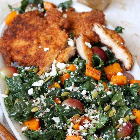 Chicken Schnitzel Autumn Kale Salad