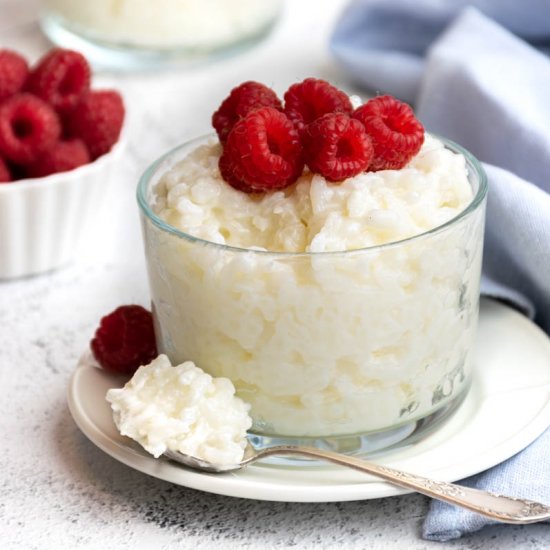 Rice pudding with raspberries