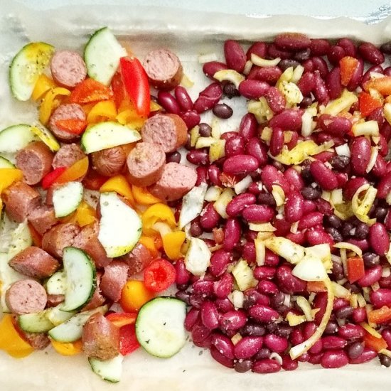 Sheet-Pan Beans, Veggies, Sausage