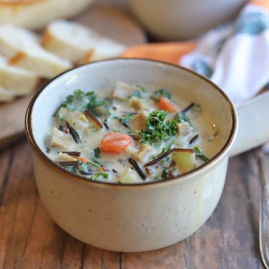 Creamy vegan wild rice soup