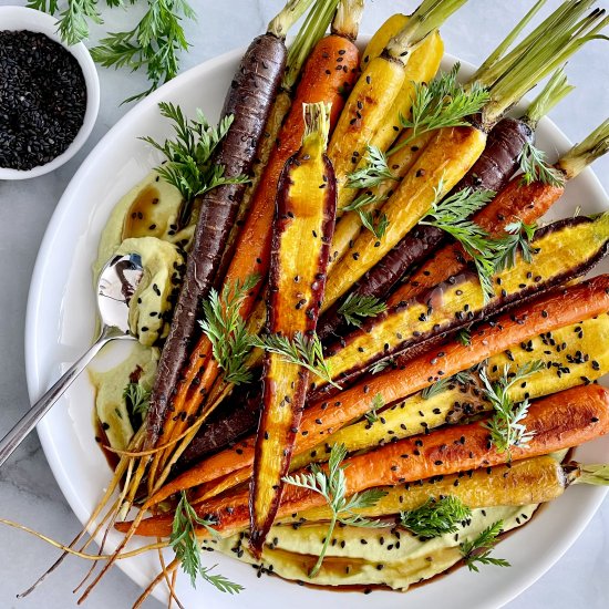 roasted carrots with avocado puree