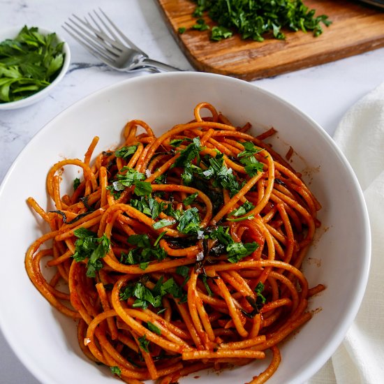 Caramelized Shallot Pasta w/ Greens