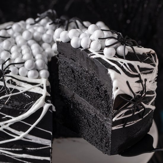 Spiderweb Black Velvet Cake