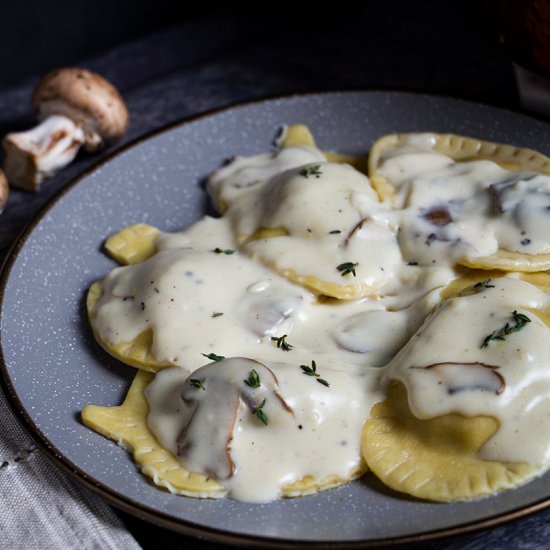 Pumpkin Ravioli with Mushroom Cream