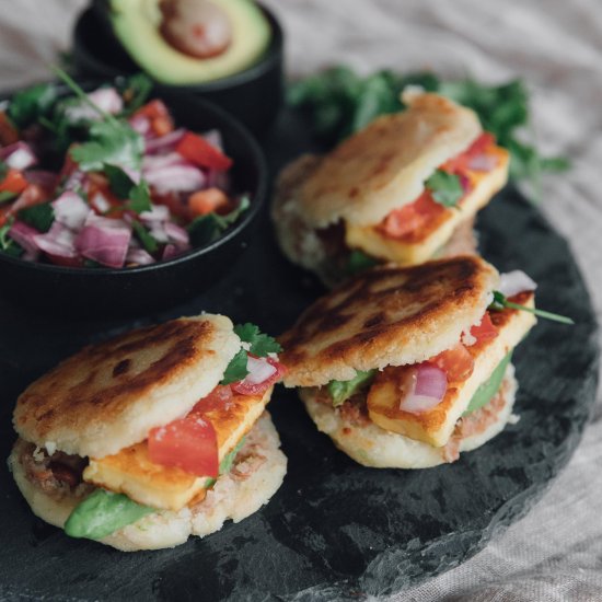 Halloumi, Avocado & Bean Arepas