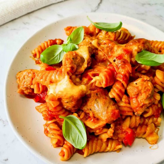 One pot sausage pasta bake