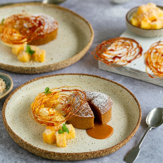 Salted caramel fondant with mango