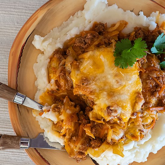 Cheesy Cabbage Chorizo Casserole