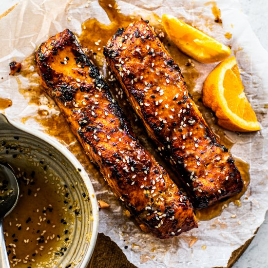 orange ginger air fryer salmon