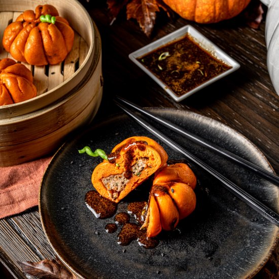 Pumpkin Shaped Pork Steamed Buns