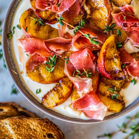 HONEY WHIPPED FETA, GRILLED PEACHES