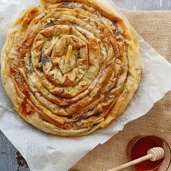 Pie with cheeses,honey & poppy seed