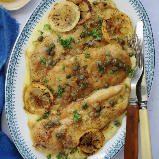 Chicken Piccata with Cheesy Polenta