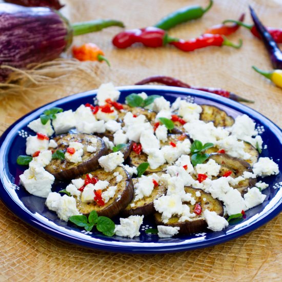 Grilled eggplant with goat cheese