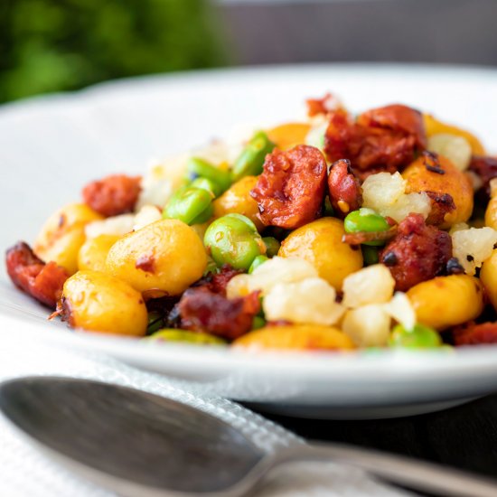 Chorizo Gnocchi with Peas