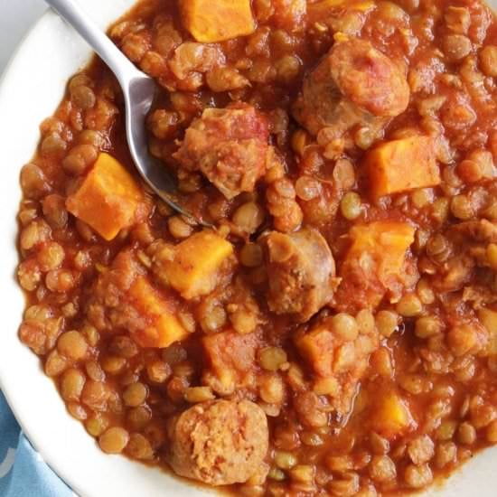 Tomato Lentil Soup with Sausage