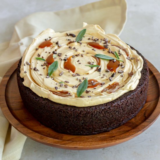 Chocolate Cake with Sage Caramel