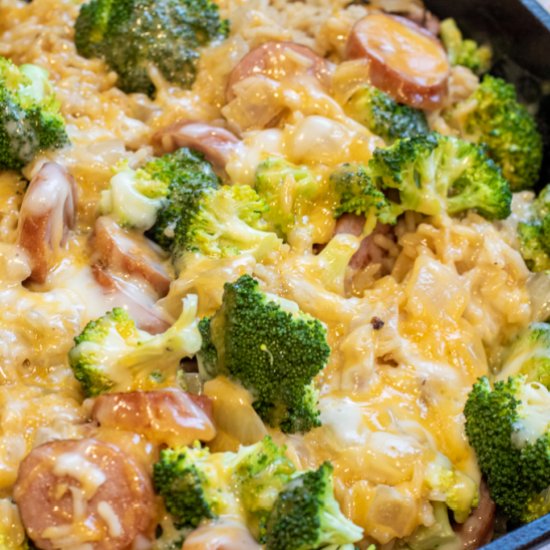 One Pan Kielbasa Broccoli and Rice