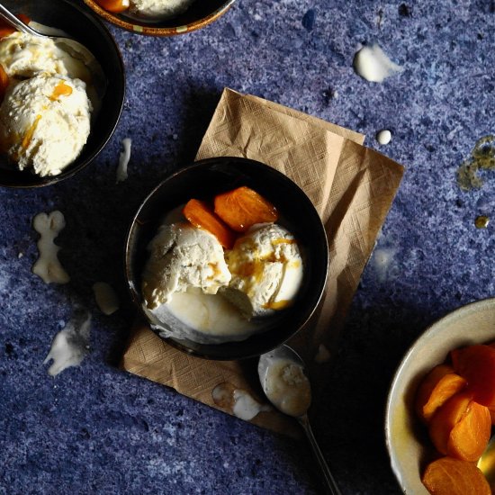 houjicha ice cream with persimmons