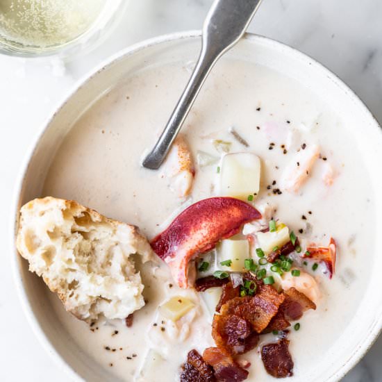 creamy lobster chowder with bacon