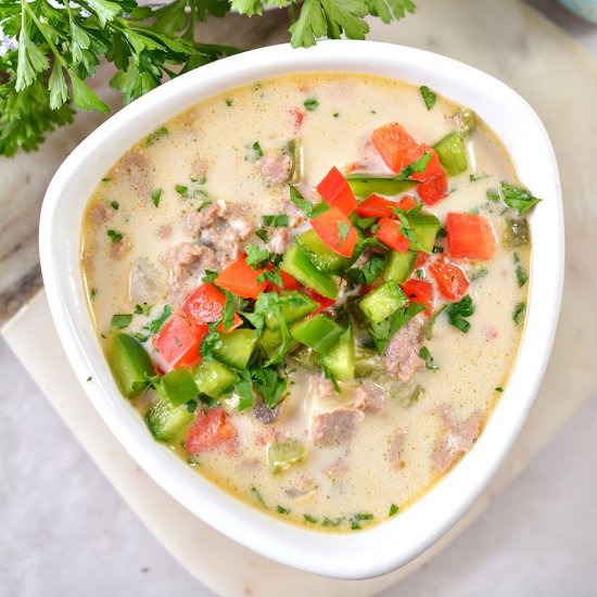 Keto Philly Cheesesteak Soup