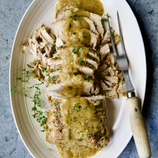 Braised Pork Loin in Mustard Sauce