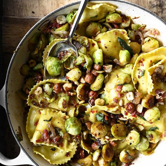 Ravioli and Sautéed Brussels Sprout