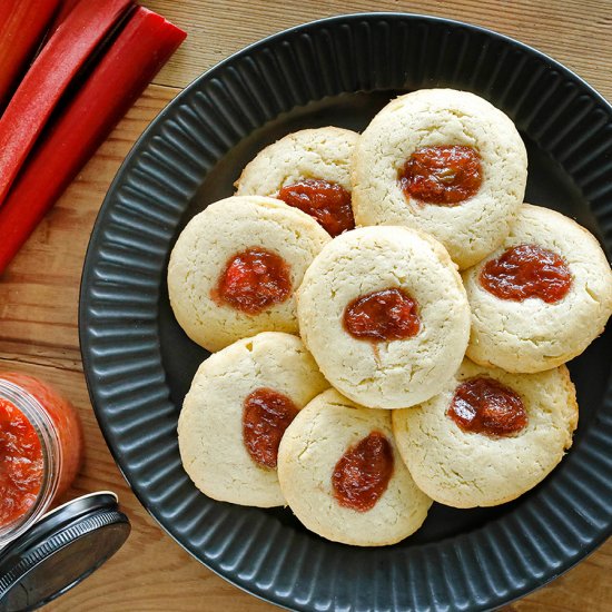 Thumbprint Cookies with Rhubarb Jam