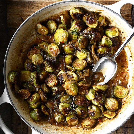 Brussels Sprouts with Beer Onions