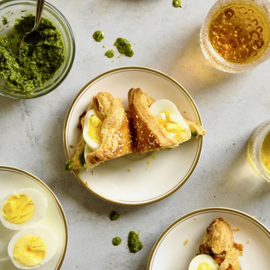 bureka with green harissa and eggs