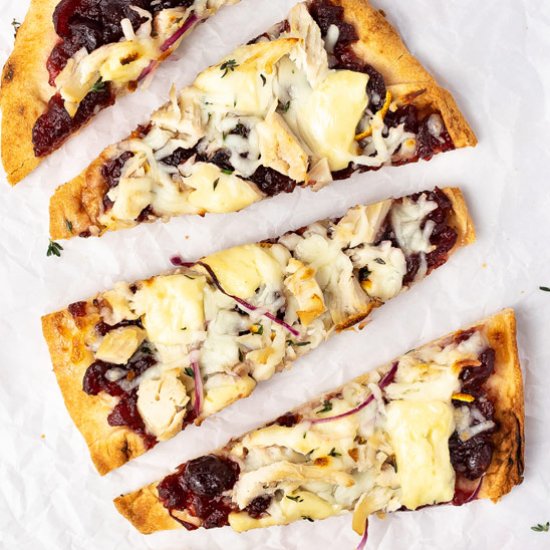 Turkey Cranberry Brie Naan Pizza