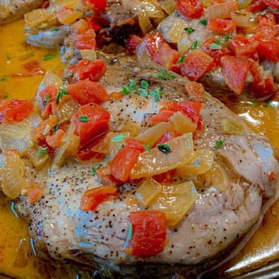 Cast Iron Pork Chops with Tomatoes