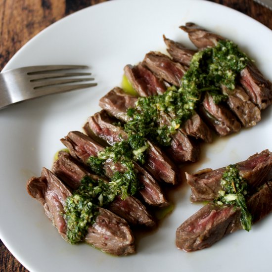 Grilled skirt steak w/ chimichurri