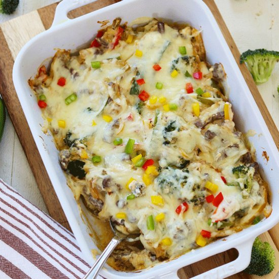 Fusion Philly Cheesesteak Casserole