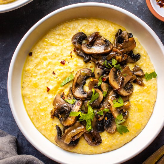 Creamy Vegan Polenta With Mushrooms