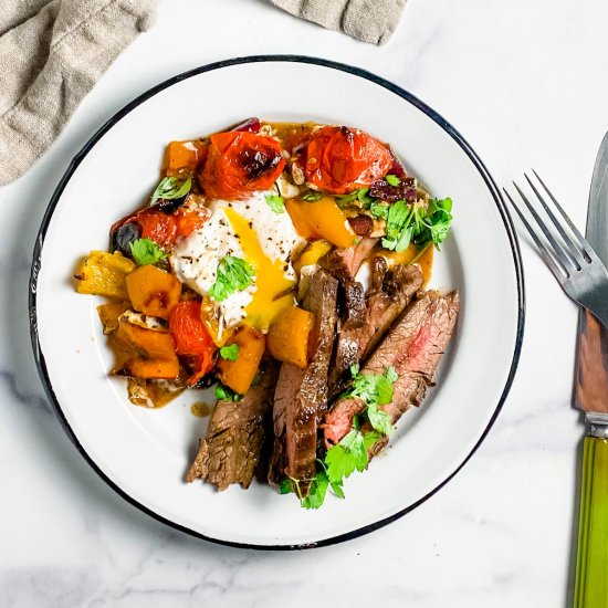 sheet pan steak and eggs