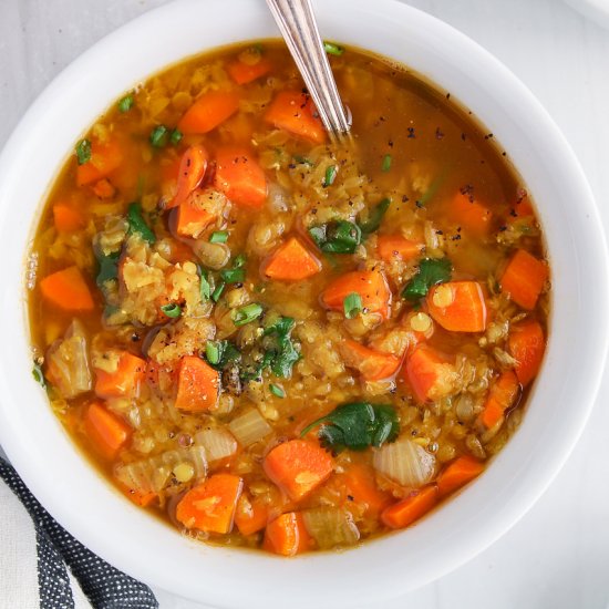 Carrot, ginger and Lentil Soup