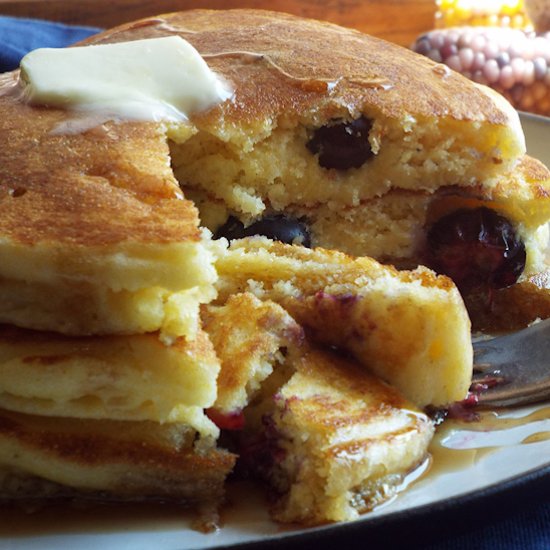 Blueberry Cornmeal Pancakes  . . .