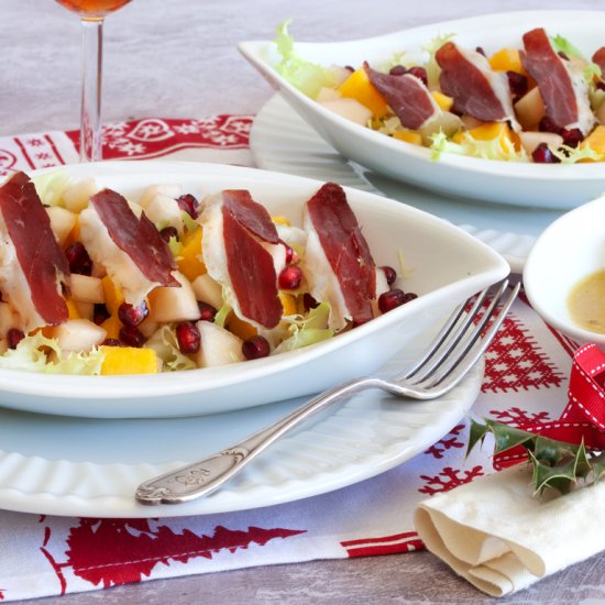 ENSALADA CON FRUTAS Y JAMÓN DE PATO