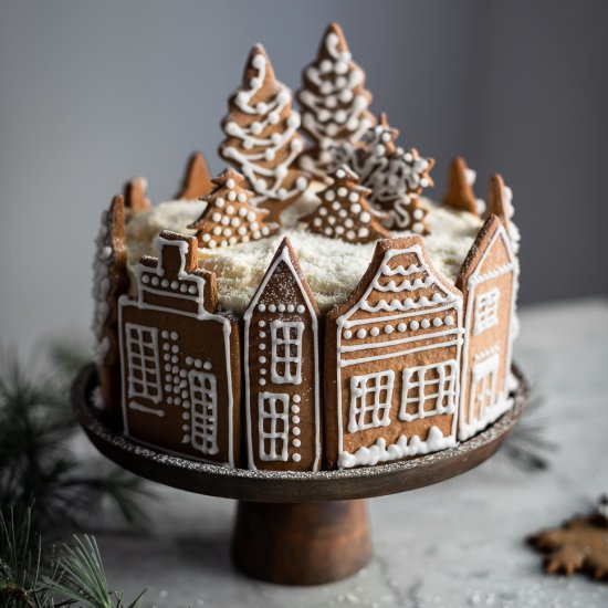 Gingerbread Village Cake