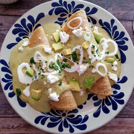 Mexican green mole enchiladas