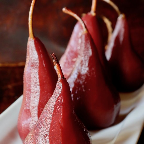 Port Wine Poached Pears